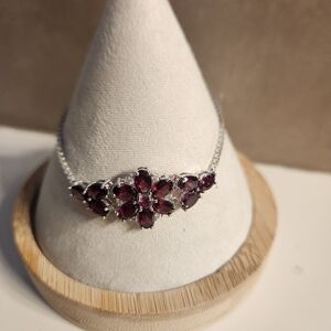 Sterling Sterling Bracelet with Garnet Flower Stones. Adjustable Sizing